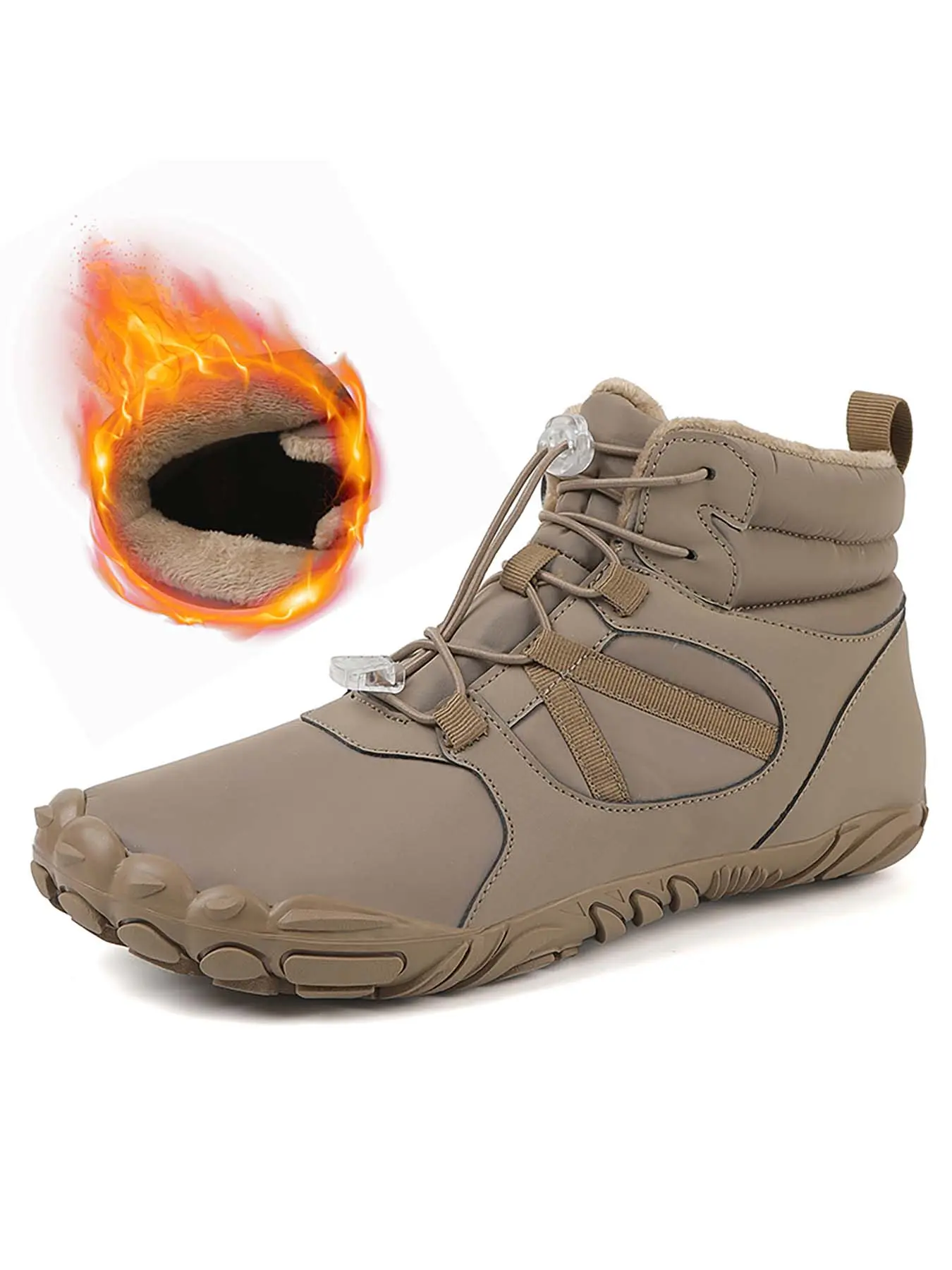 Men’s Fleece Lined Warm Barefoot Snow Boots, Wide Toe Box Zero Drop Quick Slip-On Lock Drawstring, Water Resistant Non-Slip Winter Ankle Boots for Commute & Trail Hiking
