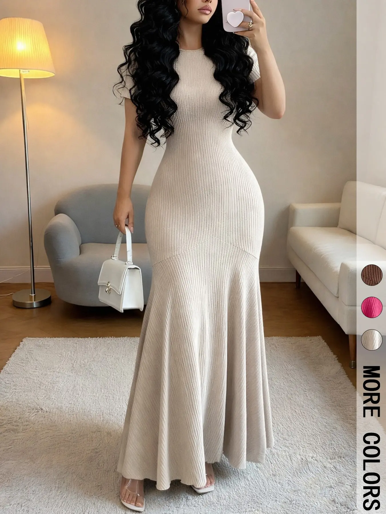 Women's Short-Sleeve Crew-Neck Bodycon Elegant Mermaid Maxi Dress Women's Short-Sleeve Crew-Neck Bodycon Elegant Mermaid Maxi Dress