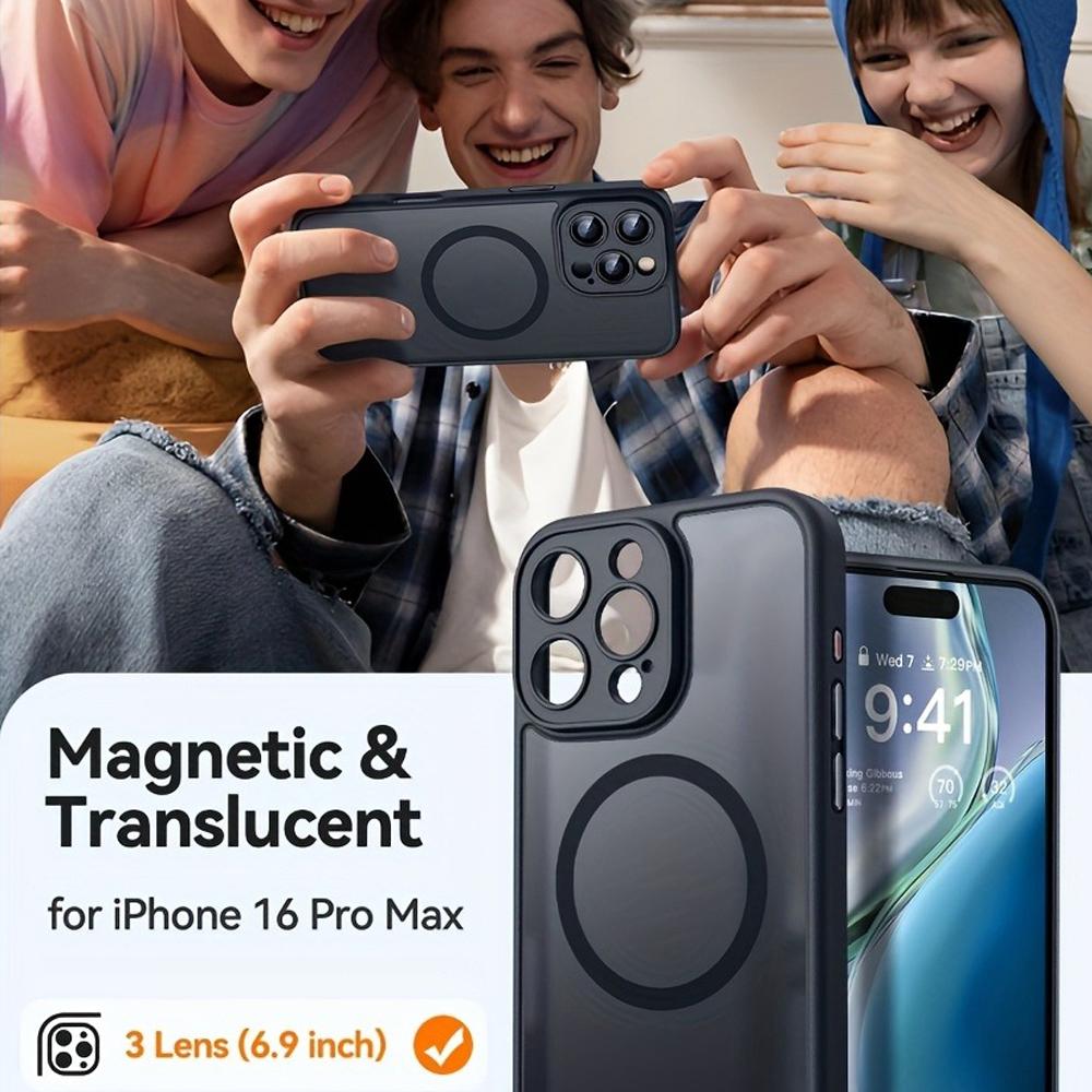 Magnetic Phone Case for iPhone 17/16/15/14/13/12/11, Upgraded Full-Camera-Protection Translucent Matte Compatible with MagSafe, Phone Cover, Phone Cover Casing