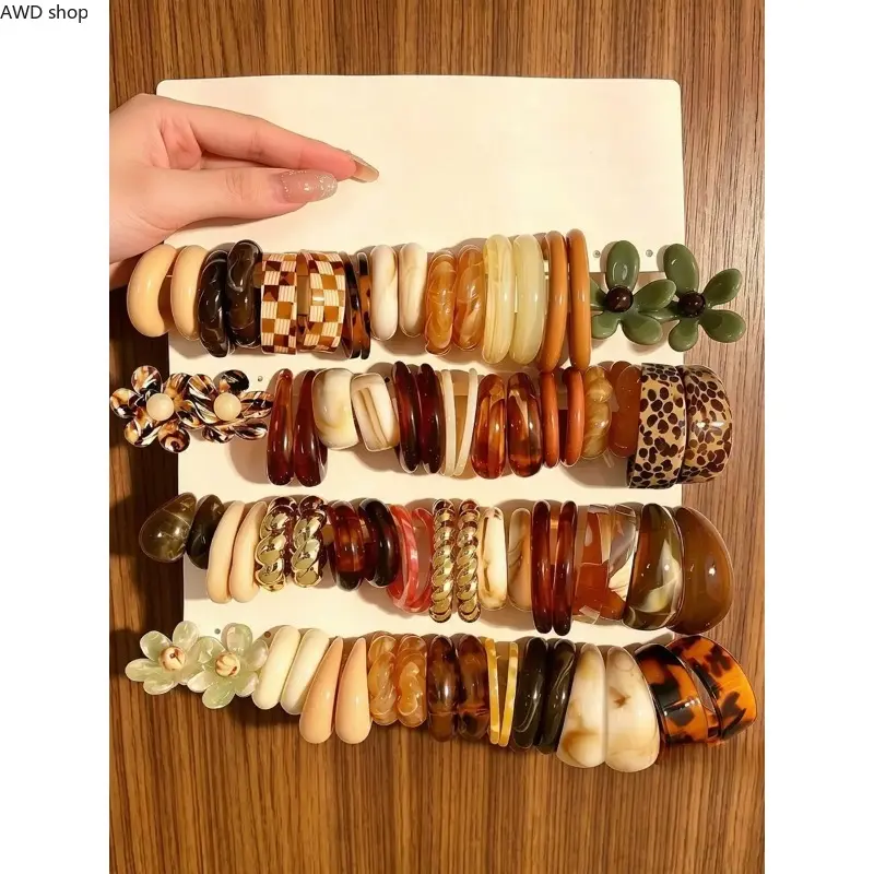 40 Pairs Fashion Maillard-Color Exaggerated Artistic Unique Design Earrings, Acrylic Resin C-Shaped Dangle Earring Set, Stylish Jewelry Collection