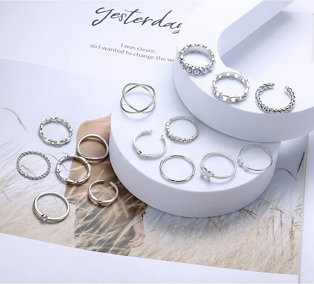 58 PCS Vintage Knuckle Ring Set for Women Bohemian Stackable Joint Finger Rings Stacking Butterfly Snake Hollow Carved Crystal Midi Silver/Gold Rings Pack for Gift