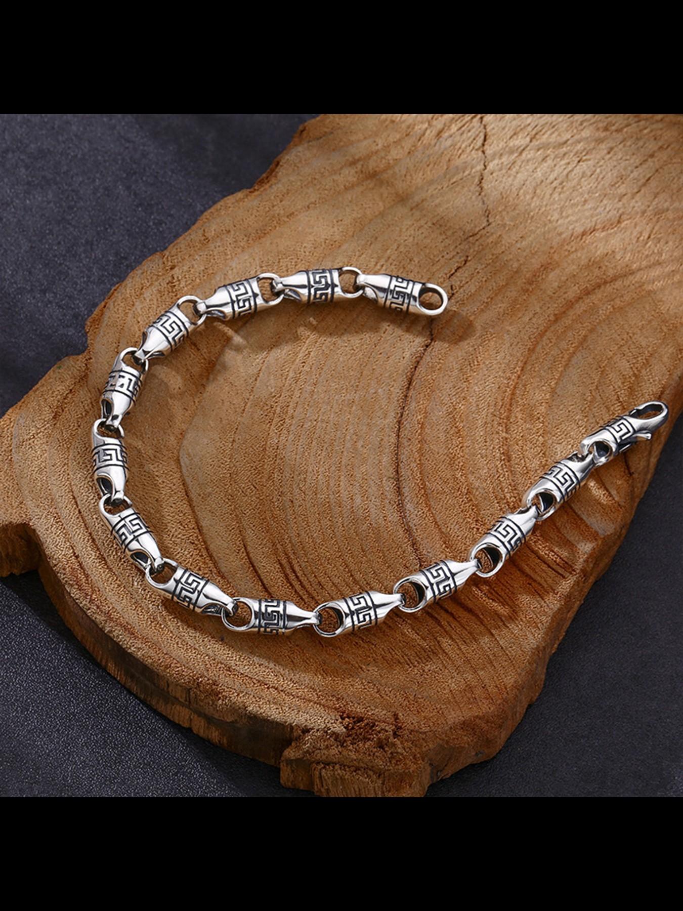 Trendy Silver Color Hand Chain Bracelet, Ethnic Pattern Copper Jewelry, Casual All-Season Accessory, Unique Vintage Style