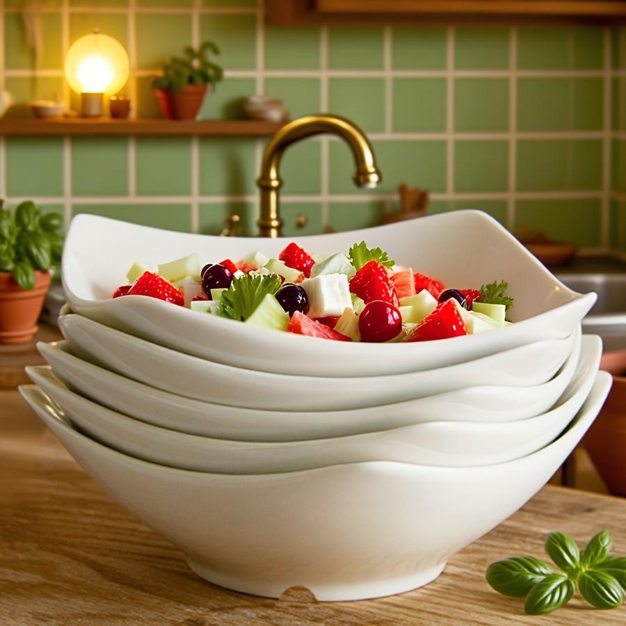 6-Piece Large Plastic Square Footed Bowls Set, Party Salad Bowl, Stackable Lightweight Kitchenware, Microwave & Dishwasher Safe