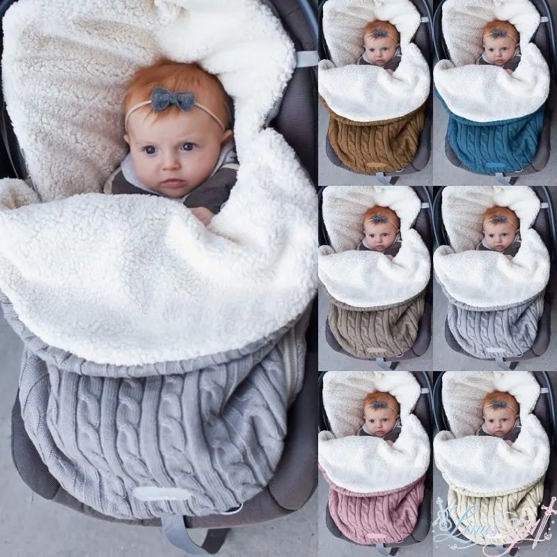 Baby Winter Stroller Sleeping Bag, Cable Knit Sherpa Fleece Lined Infant Swaddle Blanket, Windproof Warm Thick Toddler Footmuff, Universal For Stroller Car Seat, Soft Cozy Newborn Sleep Sack, Multi‑Color Cold Weather Baby Thermal Wrap