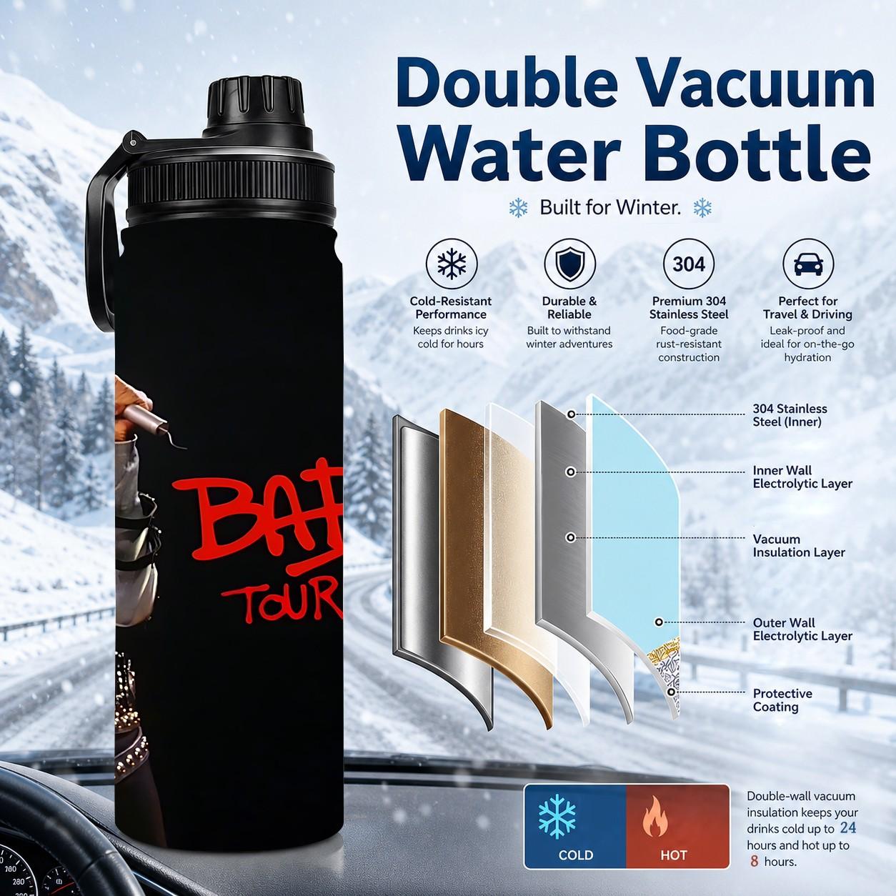 1pc 20oz Michael Jackson BAD Tour 1989 Graphic Water Bottle, Stainless Steel Insulated cup, Stylish Tumbler, Large-capacity outdoor camping travel cup, For Concert Fans Holiday Present