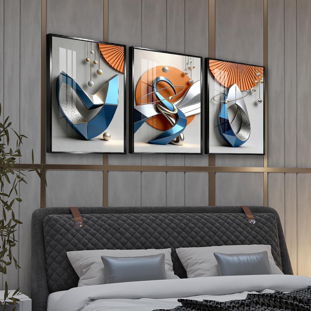 3 Counts Aluminum Alloy Framed Painting, Modern Geometric Abstract Metal Art Pictures, Home Decoration For Living Room, Bedroom, Office, Restaurant, Hallway Wall Decor, Odorless Print Artwork, Luxury Perfect Gift For Friends And Family