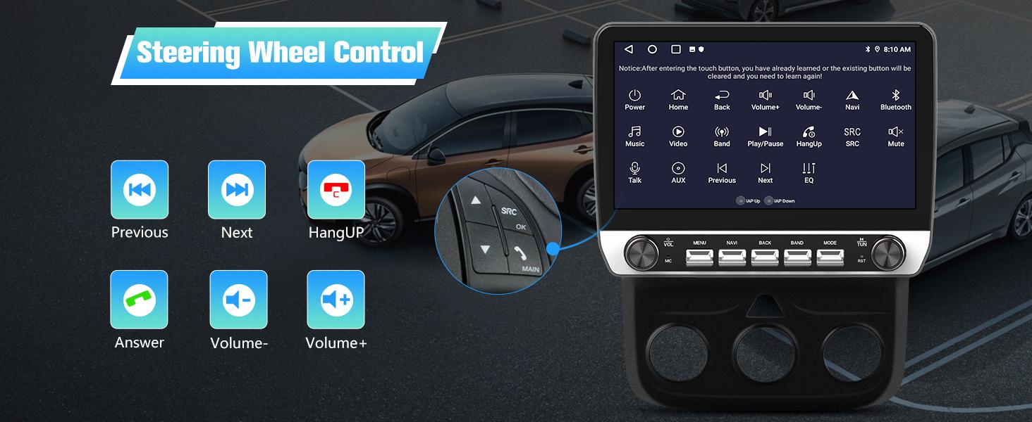 10.1" Android 13 Car Stereo for Dodge Ram 1500 2500 3500 2013-2018 (Manual AC) touch screen has Android Auto Wireless Carplay, Bluetooth WIFI supports GPS Navigation