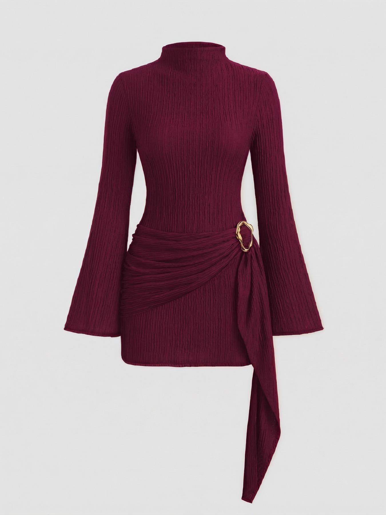 Elegant Bodycon Dress with Flared Sleeves, Long Sleeve, Slim-Fitting Waist Design, Perfect for Casual & Formal Wear, Women's Fashion Clothing