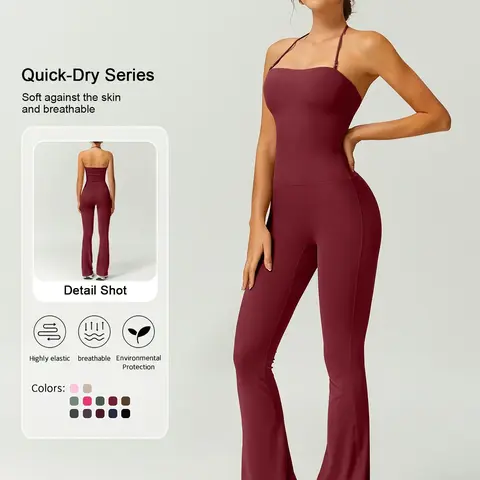 【Black Friday】Women's Tight-Fitting Solid Color Sports Jumpsuit, Casual Comfy Breathable Flare-Leg Jumpsuit for Yoga, Gym and Workout, Ladies Sportswear for Summer #GLOBAL PICKS
