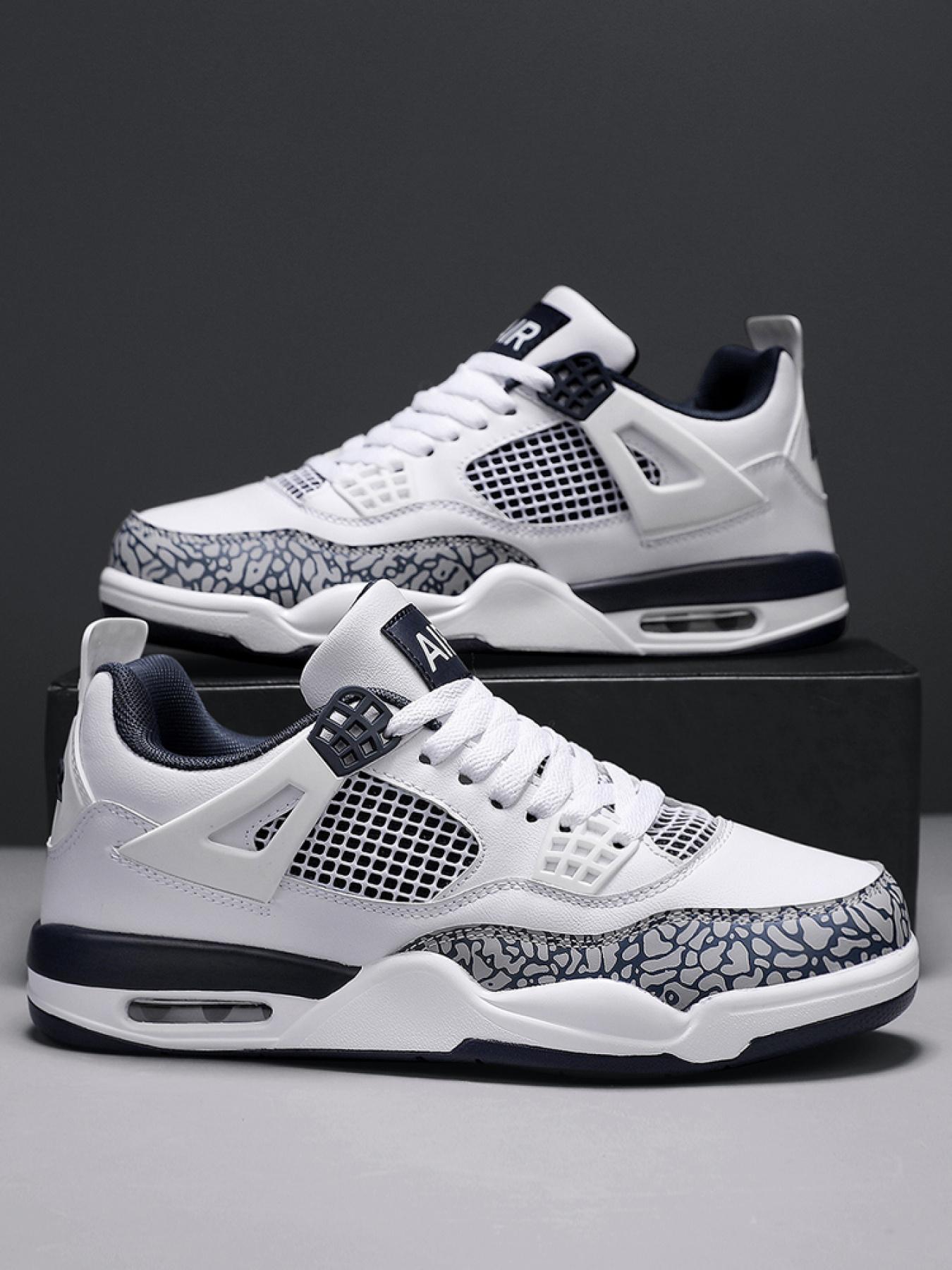 Breathable Leather Mesh Sport Shoes, Shock Absorption, Anti-Slip Sole, Unisex Basketball Shoes, Outdoor & Skateboarding Shoes