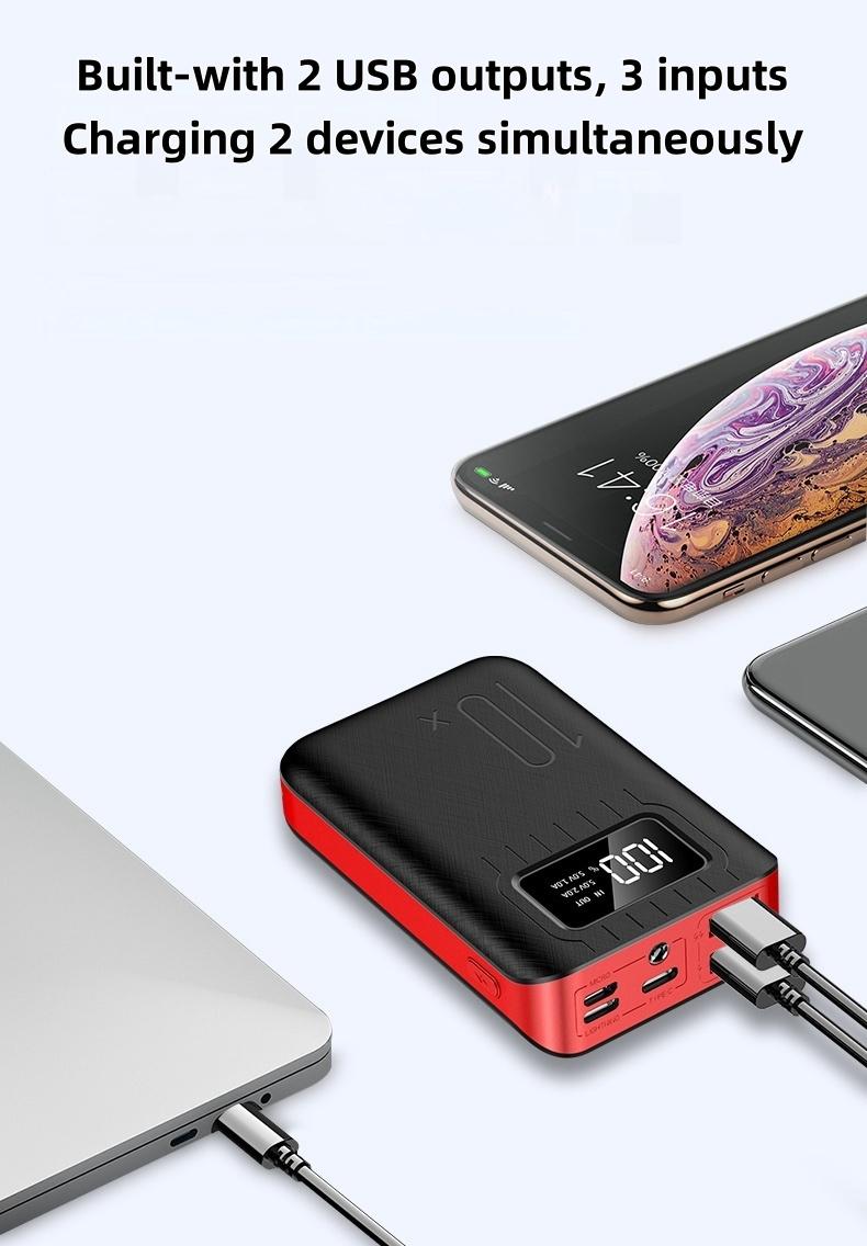 10000/20000/30000mAh Large Capacity Mini 5V2A Fast Charging Multifunctional Power Bank, Rechargeable Portable Mobile Phone Charger, Ultra-bright Selfie LED Lights, Digital Display, Dual USB Port, Outdoor Travel Battery Packs, Micro Interface, for iPhone
