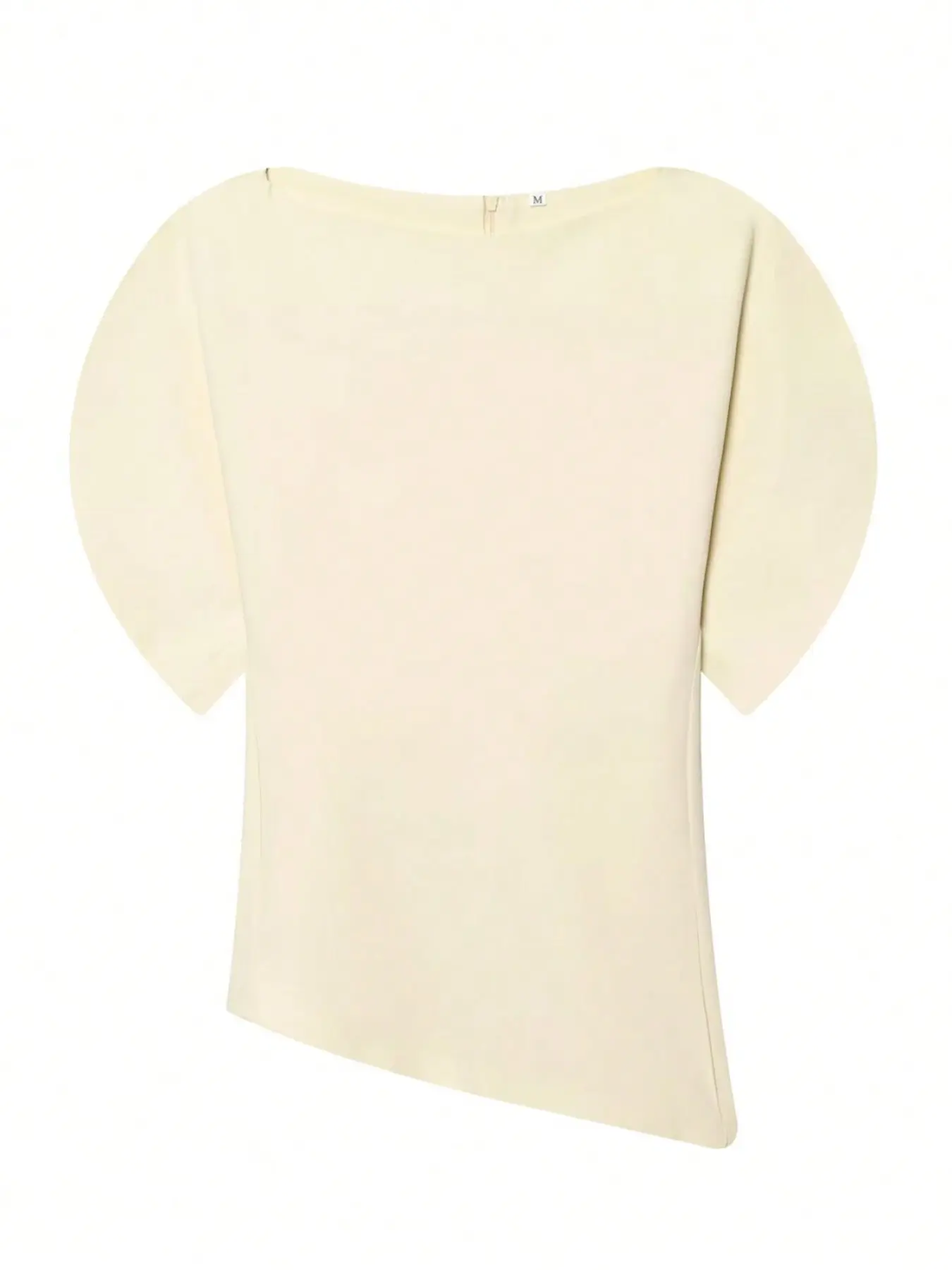 Women's Summer Minimalist Chic Elegant Fitted Top, Side Split Bubble Sleeves, Boat Neck Asymmetrical Hem, Waist Cinch, Short Sleeve, Casual Style