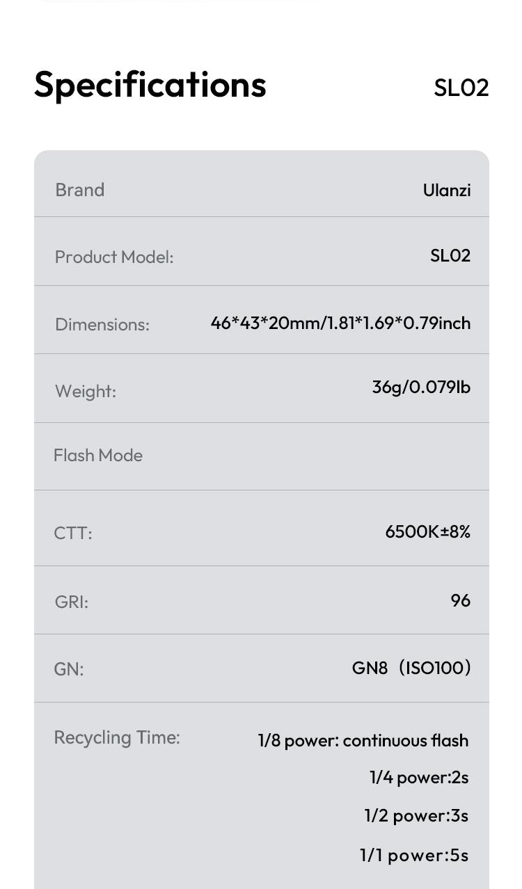 Ulanzi SL01/SL02/SL03 Mini Camera Flash Light SpeedLite GN8 6500K for Canon Sony ZV-1 Nikon Fuji Camera DSLR Vlog Live Outdoor Photography