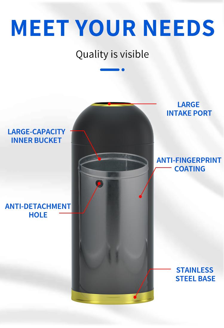 Bullet Shape Metal Trash Can Large Inner Bucket 25L 35L 48L 58L Multiple Colors Free Custom Pattern Printing for Hotels Catering Stores Shopping Malls Kitchens Commercial Household Use