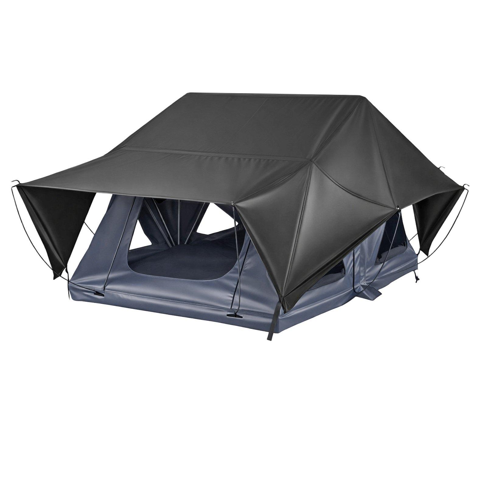 VEVOR Rooftop Tent, 2-3 Person Foldable Aluminum Roof Top Tent with Tri-Color LED Light, Thick Mattress 10 Windows, Waterproof Windproof Overland Camping Car Roof Rack Suitable for Jeep SUV Pickup