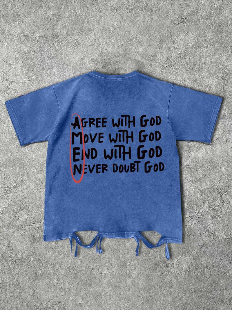 Unisex Men's Letter Print Short Sleeve Graphic Tee, Vintage Trendy Casual Double-sided Printed T-shirt for Daily Wear, Menswear for All Seasons, Top