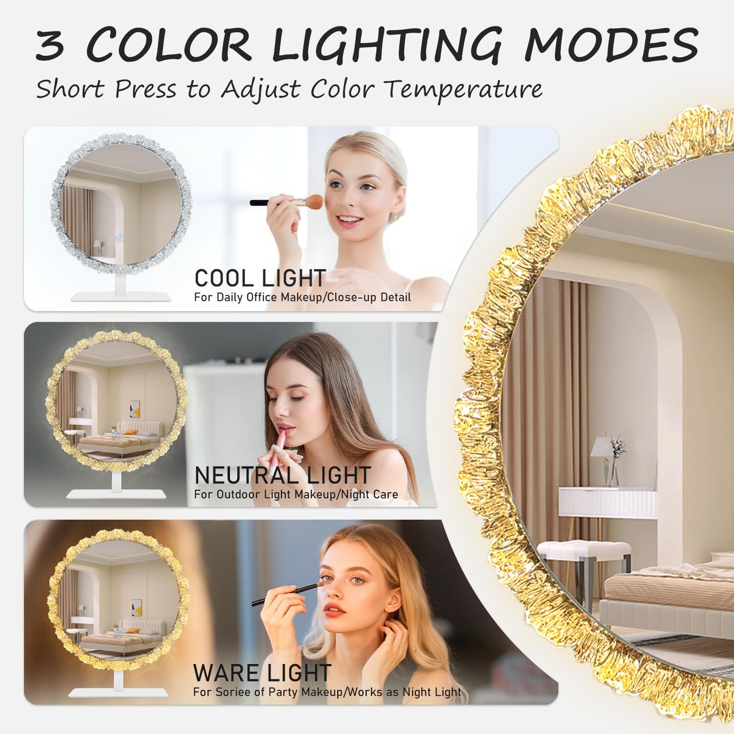 GALENTAL LED Vanity Mirror with Light, Round Bathroom Mirror With Touch Screen Control, LED Desktop Makeup Mirror, Circle Bathroom Mirrors For Over Sink,  Adjustable Brightness, 3 CCT, Round Mirrors For Decor, Bedroom