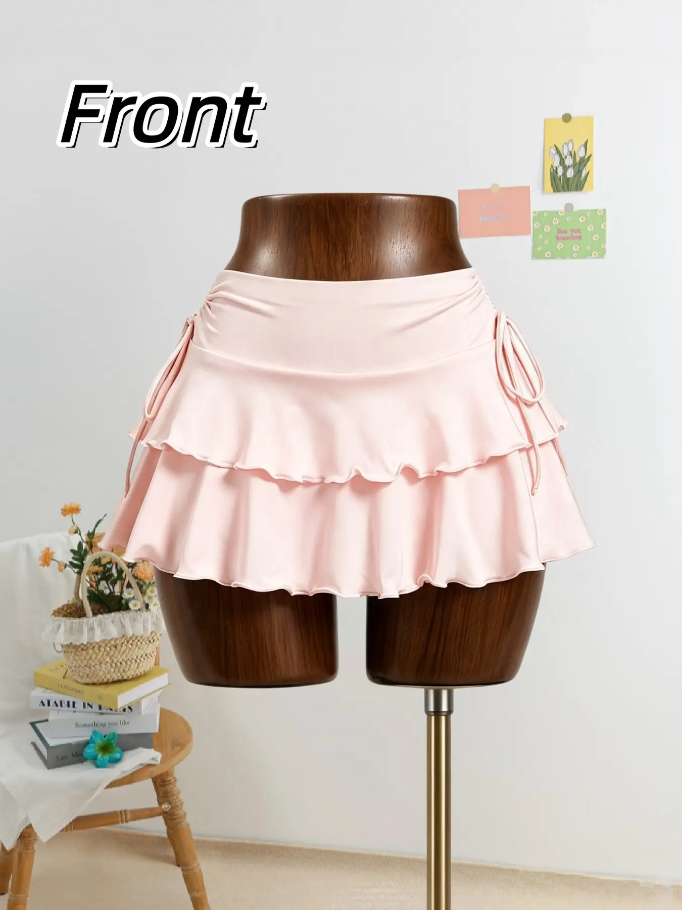 New women’s fashion casual sexy versatile trendy half skirt, high-waisted slim-fit tiered short skirt, cute plain surface design