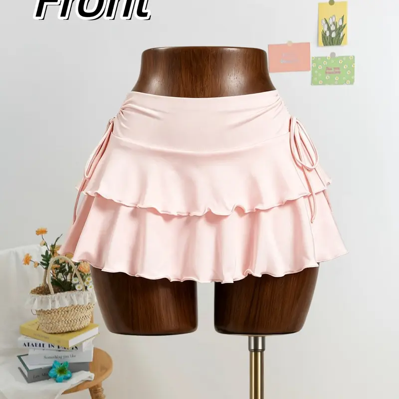 New women's fashion casual sexy versatile trendy half skirt, high-waisted slim-fit tiered short skirt, cute plain surface design, Slim fitting skirt