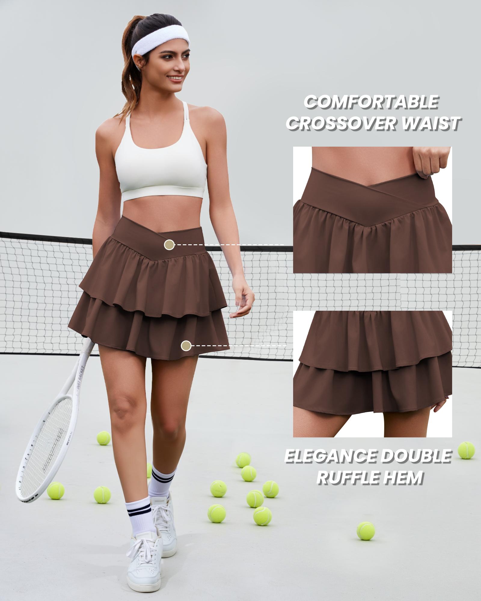 FireSwan Women's Ruffle Tennis Skirt with Shorts Pockets Athletic Crossover Layered Skorts Golf Running