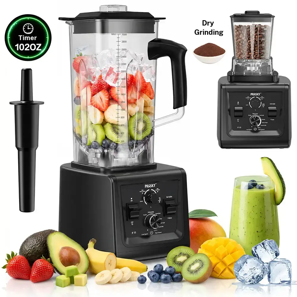 Prasky 102oz 2in1 blender with timer, Large capacity Smoothies Blenders, PRASKY Max 2500Watts/1000Watts Blender and Grinder Combo Powerful Kitchen Blender 102oz BPA Free 2 Containers Countertop Blenders Ice Crushing, gifts for mom Multifunction Durable ti