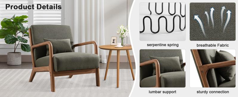 [TikTokShopBlackFriday]EBELLO Modern Accent Chair With Wooden Legs And One Pillow, Easy Assembly, ComfyFabric Living Room Chairs, Lounge Reading Armchair, Green