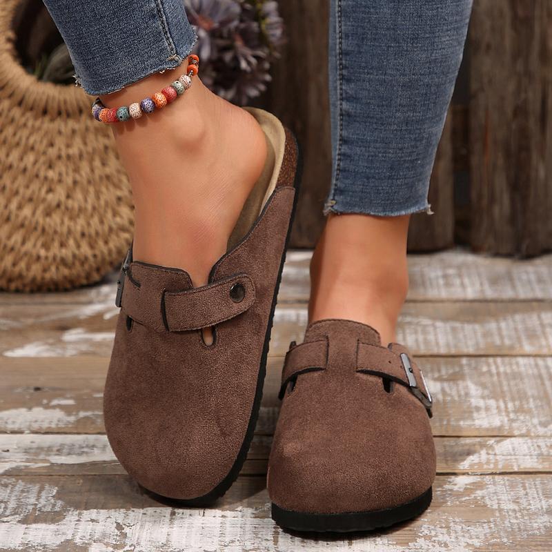 Women's Slippers Suede Cork Clog Antislip Slippers Waterproof Mules House Sandals Adjustable Buckle Springfresh