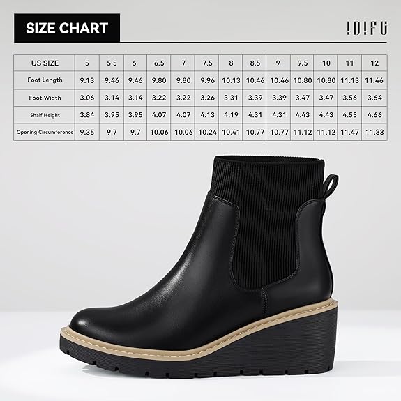 IDIFU Women's Trendy Platform Wedge Chelsea Booties, Stylish Comfort Elastic Boots, Thick-Soled Wedge Footwear, Fashion Soft Walking Shoes Girl