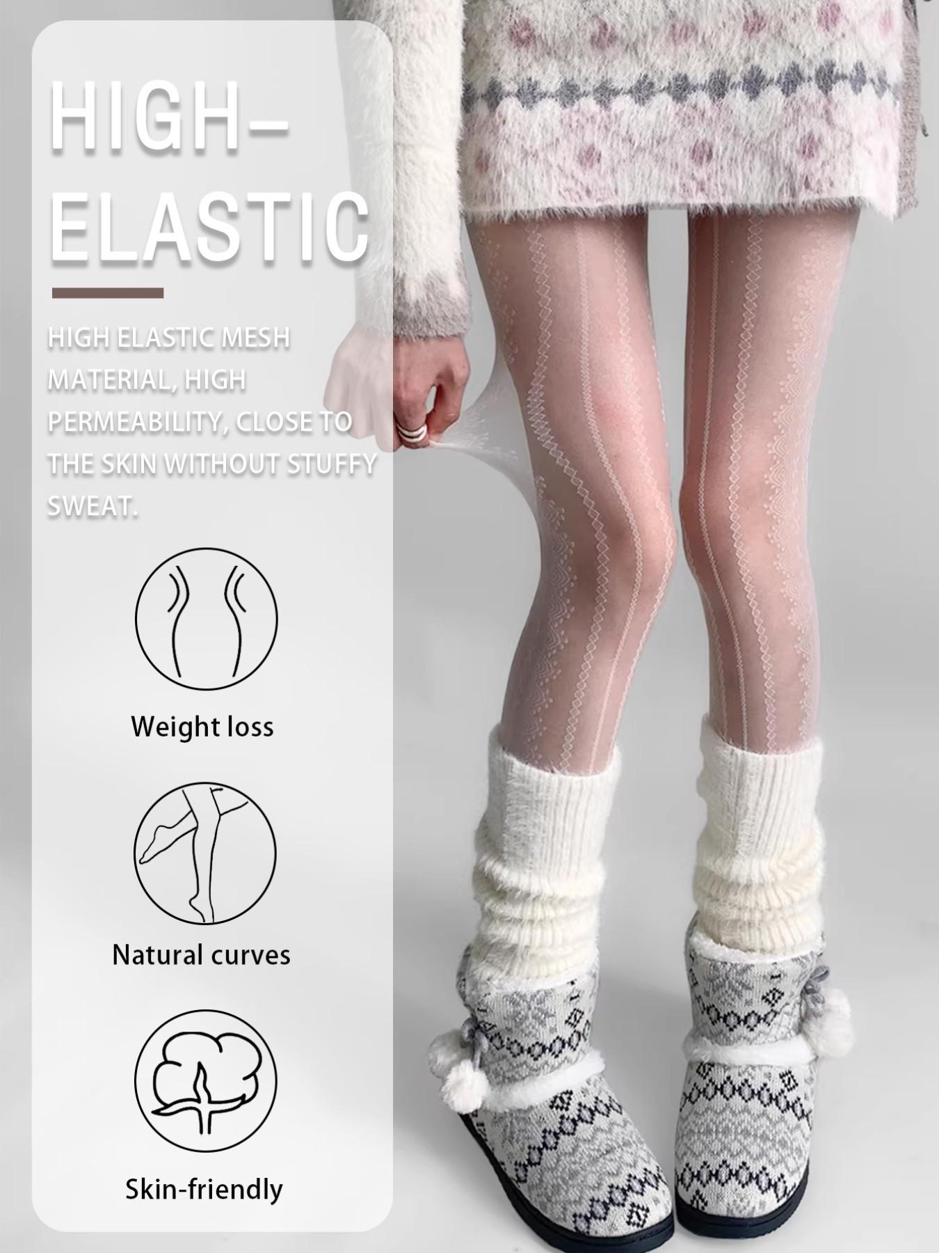 Lace Vertical Stripe Stockings, High Waist Slim-Fitting Tights, Pure Desire Style, All Seasons Fashion, Perfect for Streetwear