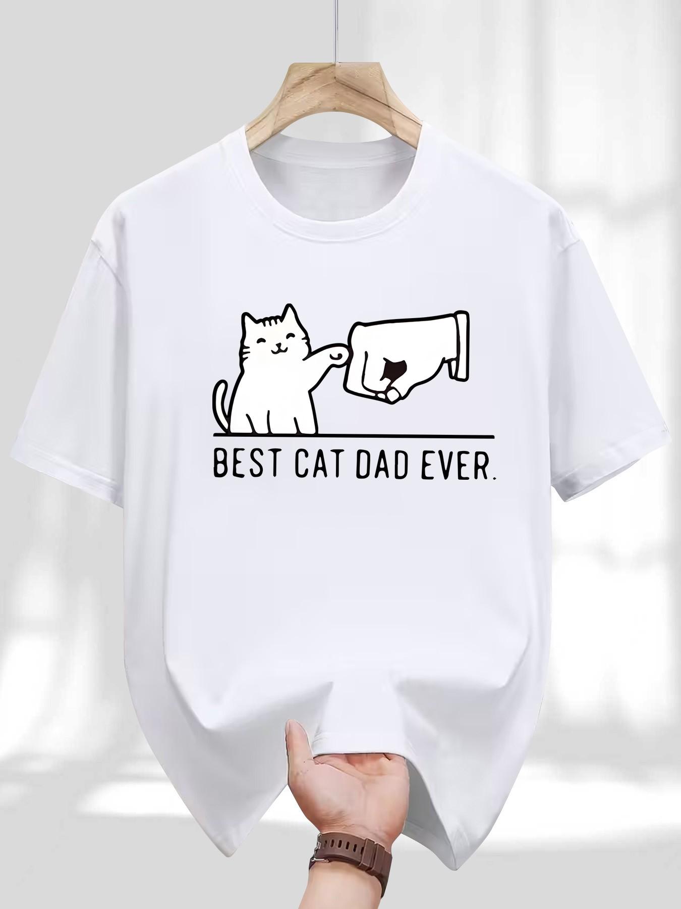 Men's Round Neck T-Shirt, Retro Slim-Fit Long Sleeve, Letter Geometric Print, Casual Daily Wear, Perfect Gift for Cat Lovers