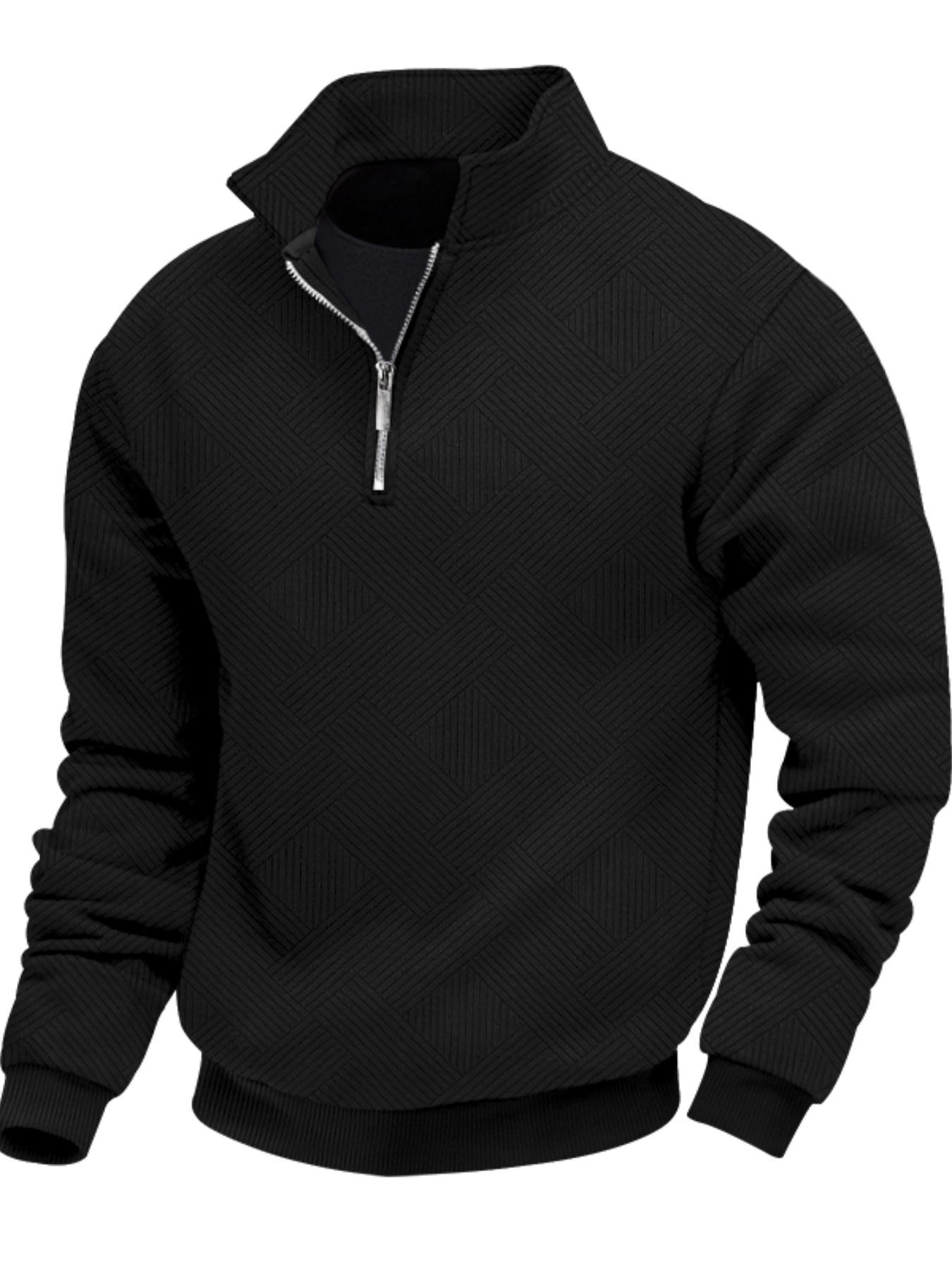 Men's solid color checkered jacquard pullover sweatshirt, Sweater pullover, regular version of casual long-sleeved zipper knitted top, for wearing in autumn and winter, men's outdoor activity hoodie