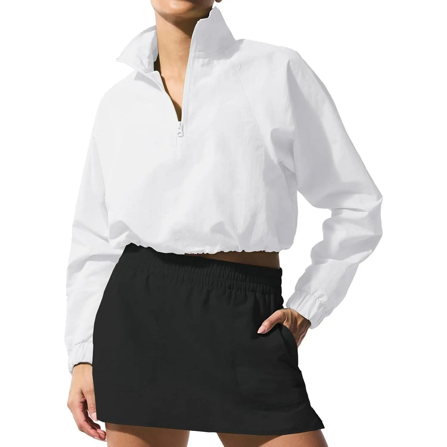 Women's Lightweight Cropped Long-Sleeve Quarter-Zip Pullover Athletic Wear Shirt for Workout Activities