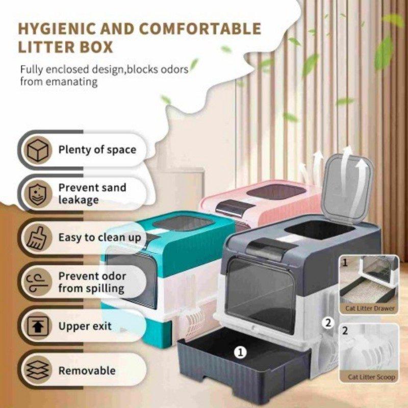 Oversized Cat Litter Box with Enclosure, Anti-Odor & Easy Clean Kitty Potty, Spacious Pet Litter Tray for All Breeds