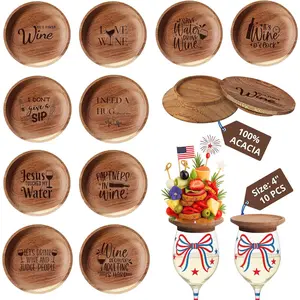 Premium Acacia Charcuterie Wine Glass Topper, Wooden Wine Glass Topper Appetizer Plates, Mini Charcuterie Boards, Charcuterie Accessories (10 Pcs)