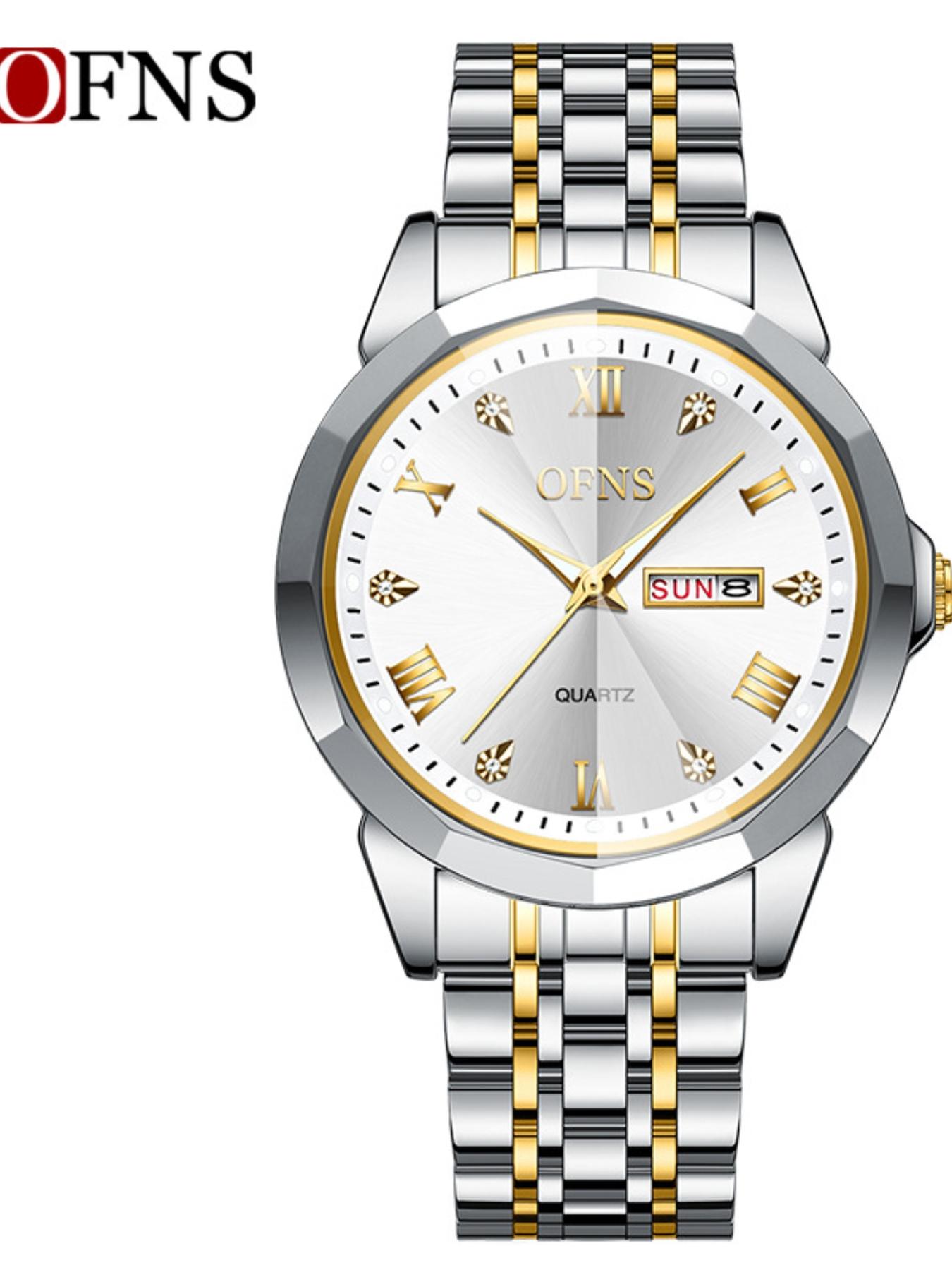 OFNS Men's Alloy Watch, Waterproof Business Style, Elegant Quartz Analog Watch, Dial, Rhinestone Design, All Seasons