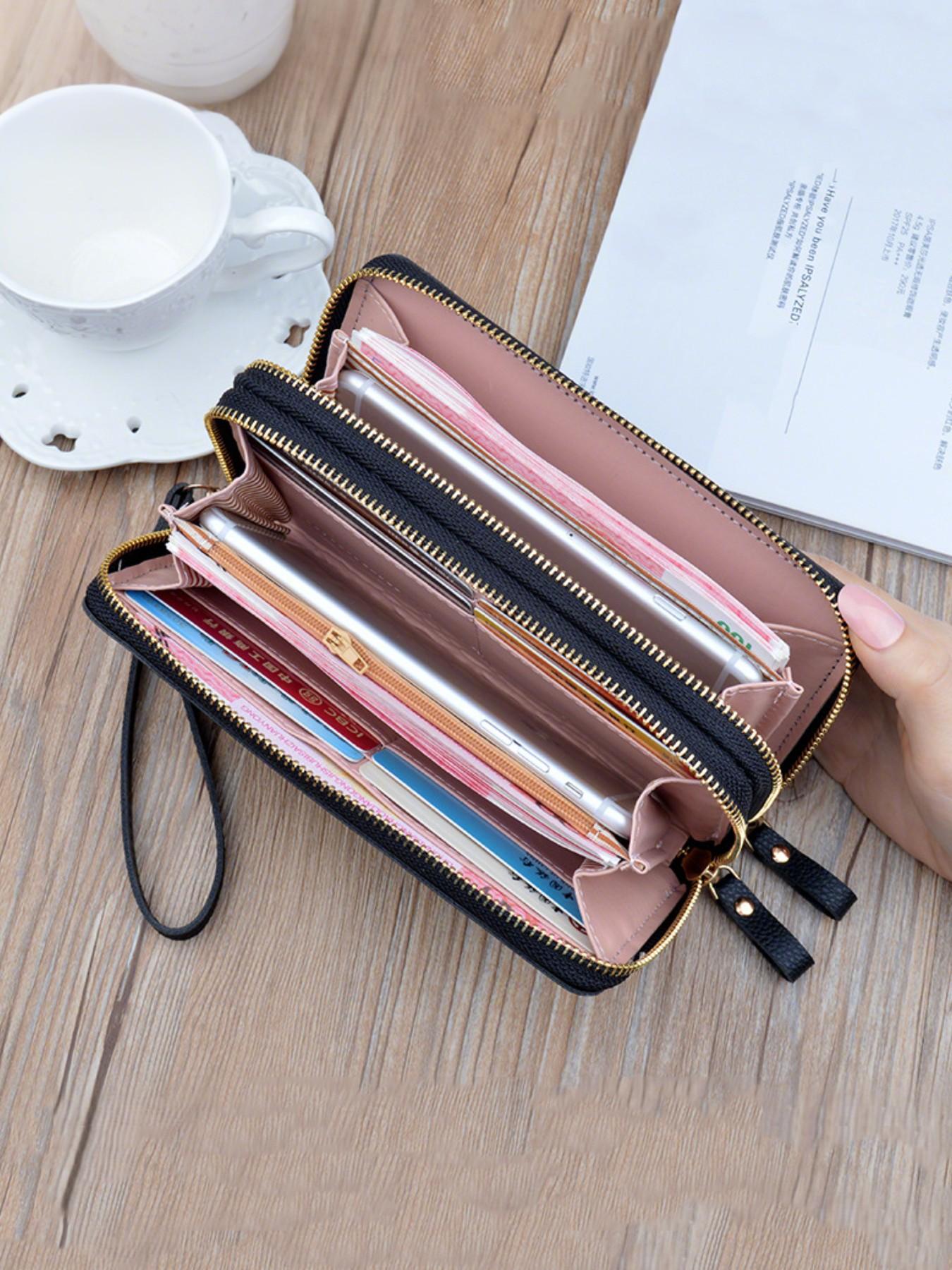 Women'S Coin Pouch, Double Zipper Wallet, Multiple Card Compartments, Wallet Card Holder, Spacious Design, Stylish Women'S Wallet, Zippered Wallet for Ladies, Durable Fashion Wallet, Made of PU Material, Double Zipper Purse