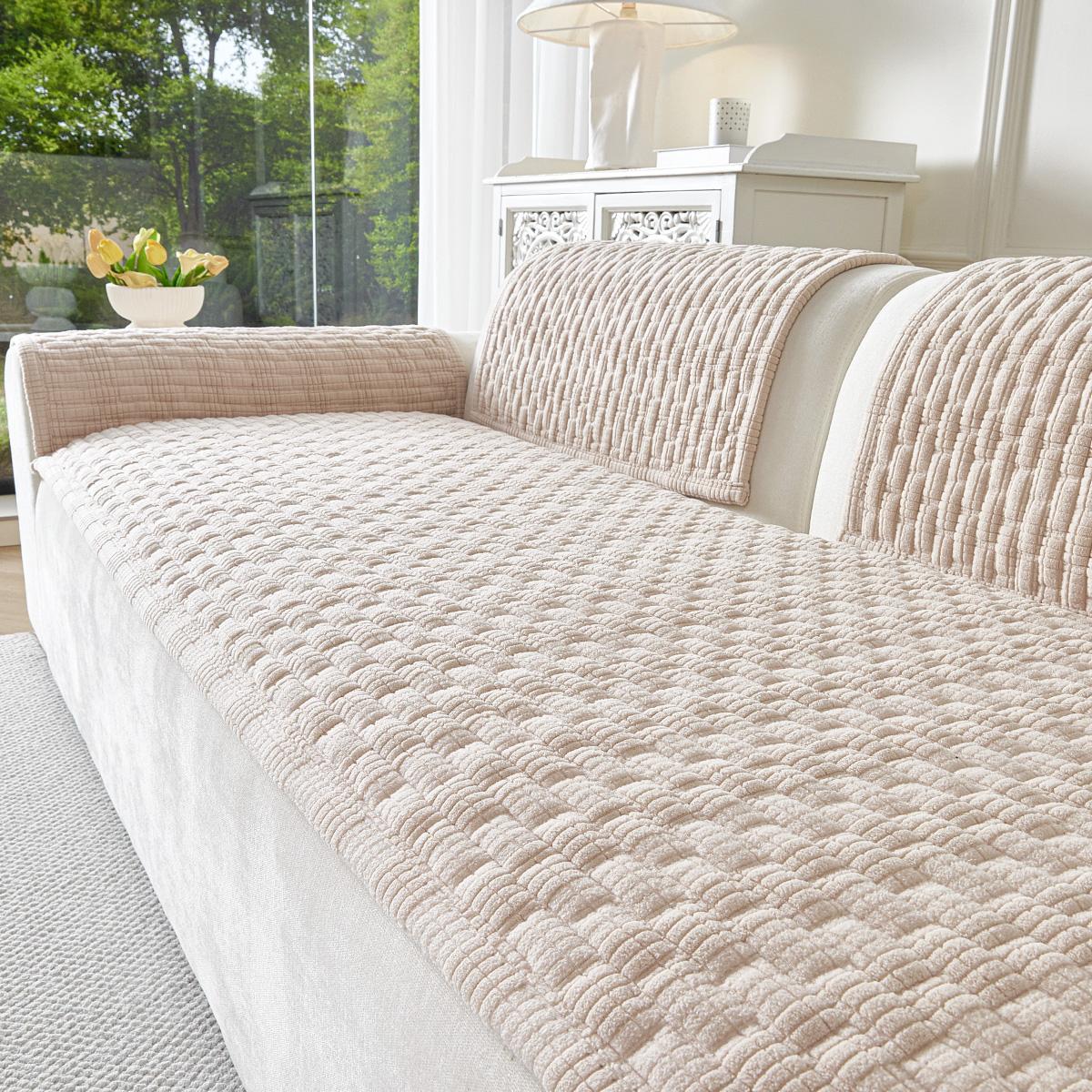 1pc Luxury Bubble Grid Sofa Cover, Soft Skin-Friendly Non-slip Slipcover, Dustproof & Wrinkle Resistant, Pet Friendly, Fits 1/2/3/4 Seater Sofa, All Season, Machine & Hand Washable