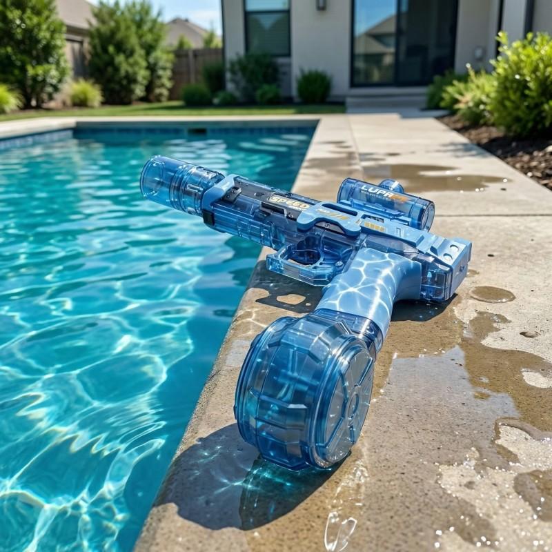 Summer Pool Beach Party LED Electric Large Capacity Automatic Toy Water Gun with Flame Effect, Unisex Outdoor Safe Toy, Rechargeable Lithium Battery