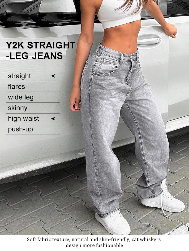 NVFelix Women's High Waisted Baggy Jeans H-Line Cut , Retro Style Loose Denim Pants for Daily Wear