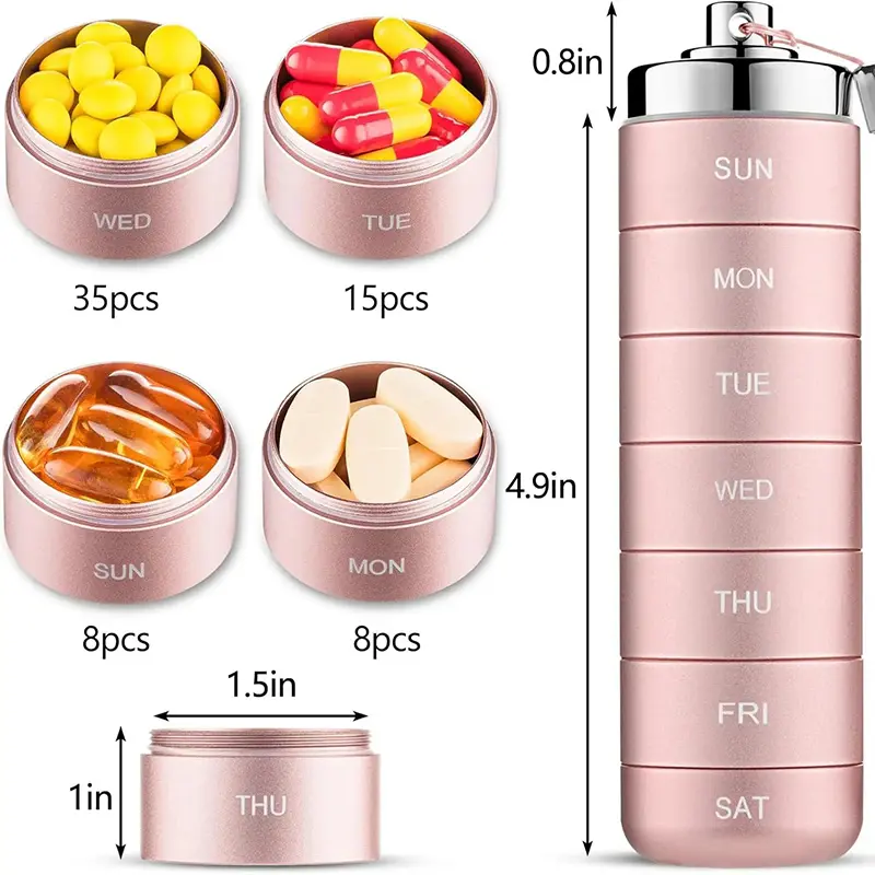 Metal Travel Pill Organizer - Portable Medicine Organizer Storage Boxes, 7-Day/4-Times Waterproof Stackable Bins, Large Daily Supplement Dispenser Storage Boxes for Vitamins, Fish Oil Metal Travel Pill Organizer - Portable Medicine Organizer Storage Boxes, 7-Day/4-Times Waterproof Stackable Bins, Large Daily Supplement Dispenser Storage Boxes for Vitamins, Fish Oil