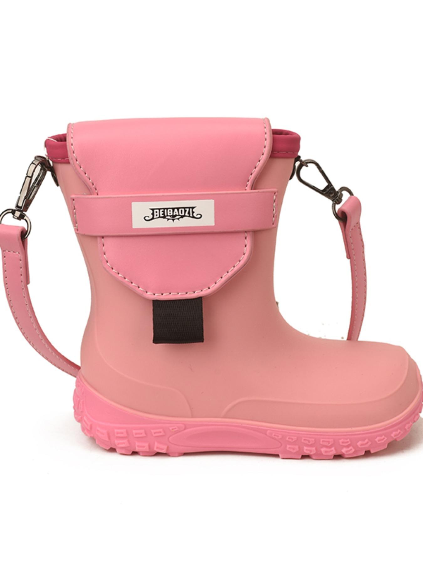 Unique Street Style Rain Boot Design, Playful Twist, Colorblock Pattern, Adjustable Shoulder Strap, Suitable for Sweet Girls & Cool Guys, High-End Look