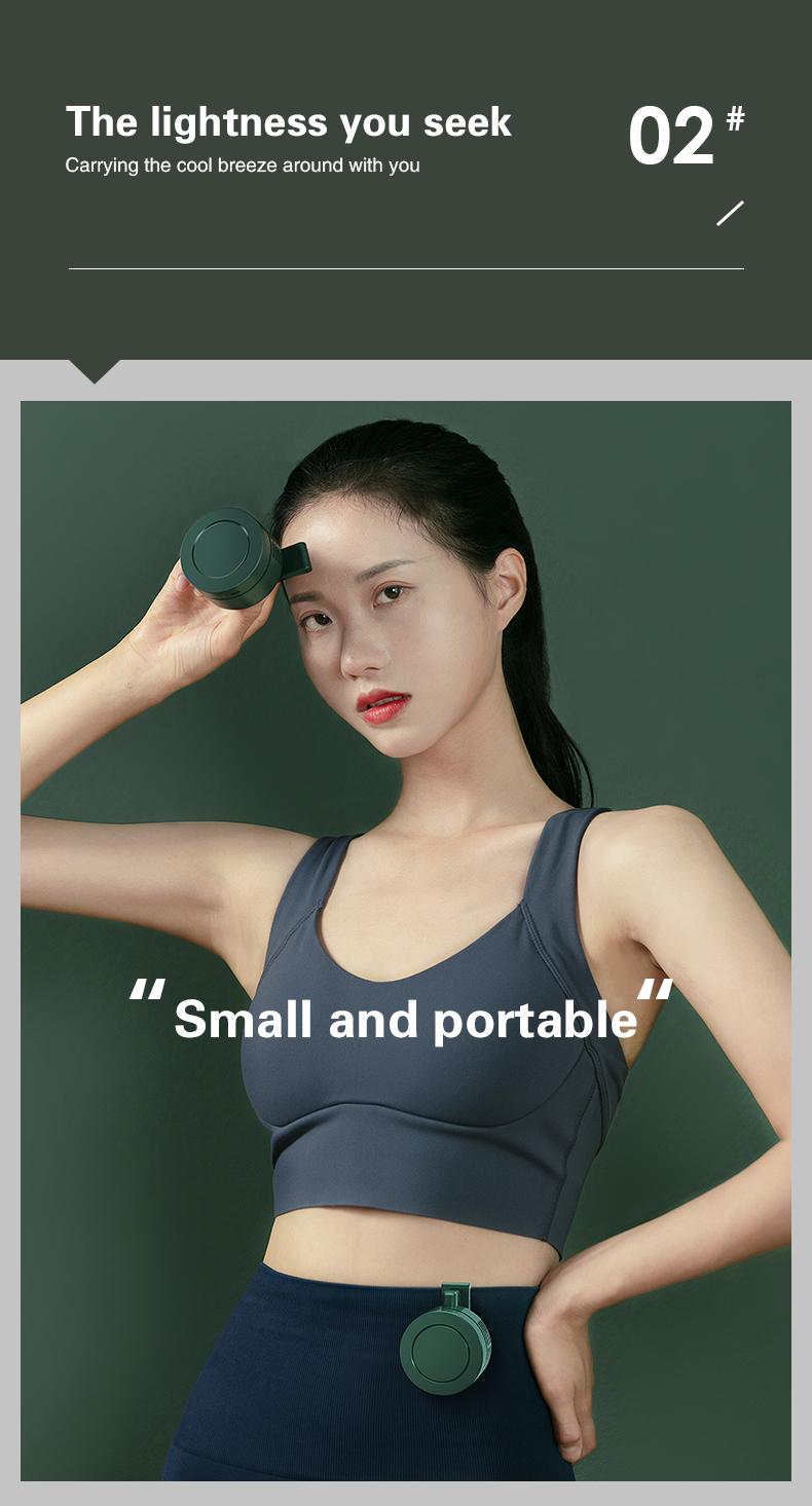 Mini Wearable Waist Fan – 360° Rotating Bladeless Airflow, USB or Battery Operated, Hands-Free Cooling for Hiking, Farming, and Camping