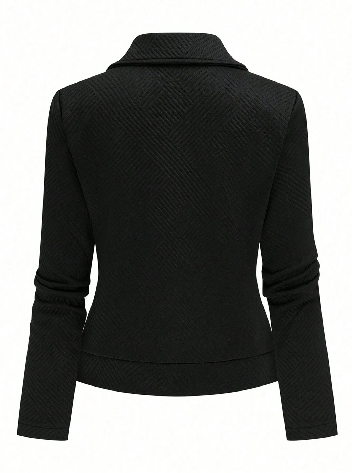 Women's Textured Fabric Collar Zipper Casual Jacket Stylish Ladies Outerwear for Daily Wear, Comfortable and Trendy Design, Casual Fashionable Outerwear