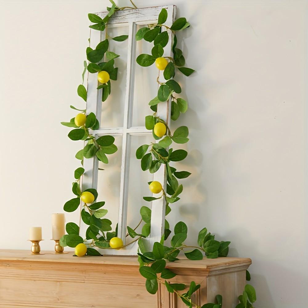 6FT Artificial Lemon Garland, Faux Lemon Vine Greenery Garland with Realistic Leaves & 3 Lemons,  Suitable for Kitchen, Wedding, Farmhouse Mantel, Party Background Decor, Maintenance-Free