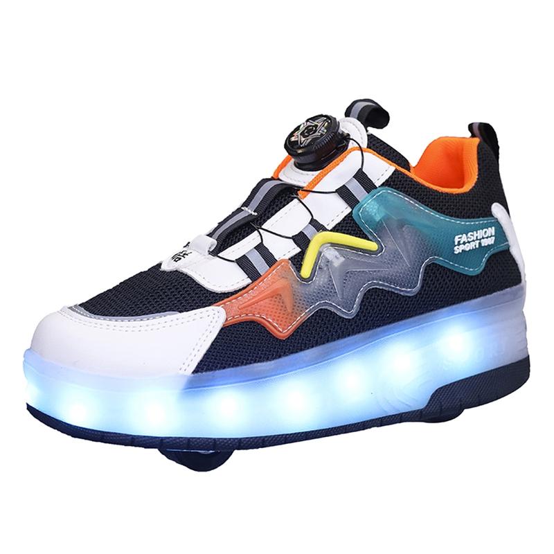 USB Charging LED Colorful Glowing Shoes, Night Light Roller Skates, Parent-Child Mesh Kids Shoes, Sports Sneakers, Fashionable Skate Shoes