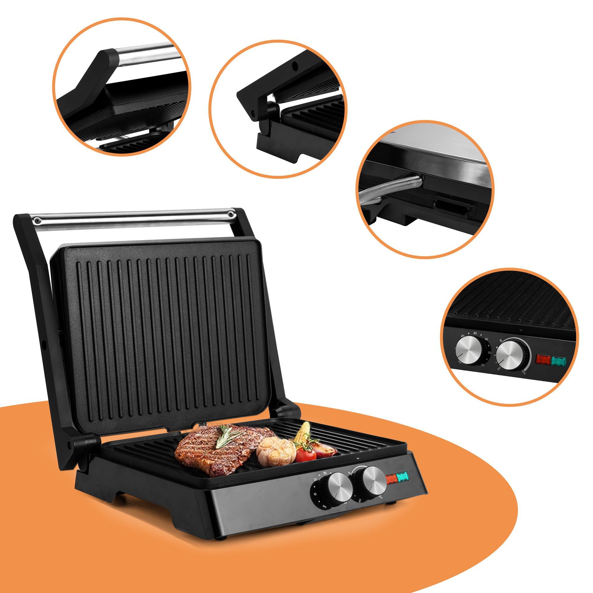 SUSTEAS 1500W Dual-Sided Indoor Grill - 180° Adjustable Electric Panini Press with Nonstick Griddle for Burgers, Steaks & More Multi-Purpose Sandwich double waffle maker