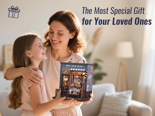 CUTEBEE DIY 3D Dollhouse Kit John’s Hair Salon – Wooden Miniature House with Furniture and Dust Cover, Handmade Creative Room Decor | Holiday, Christmas and Black Friday Gift