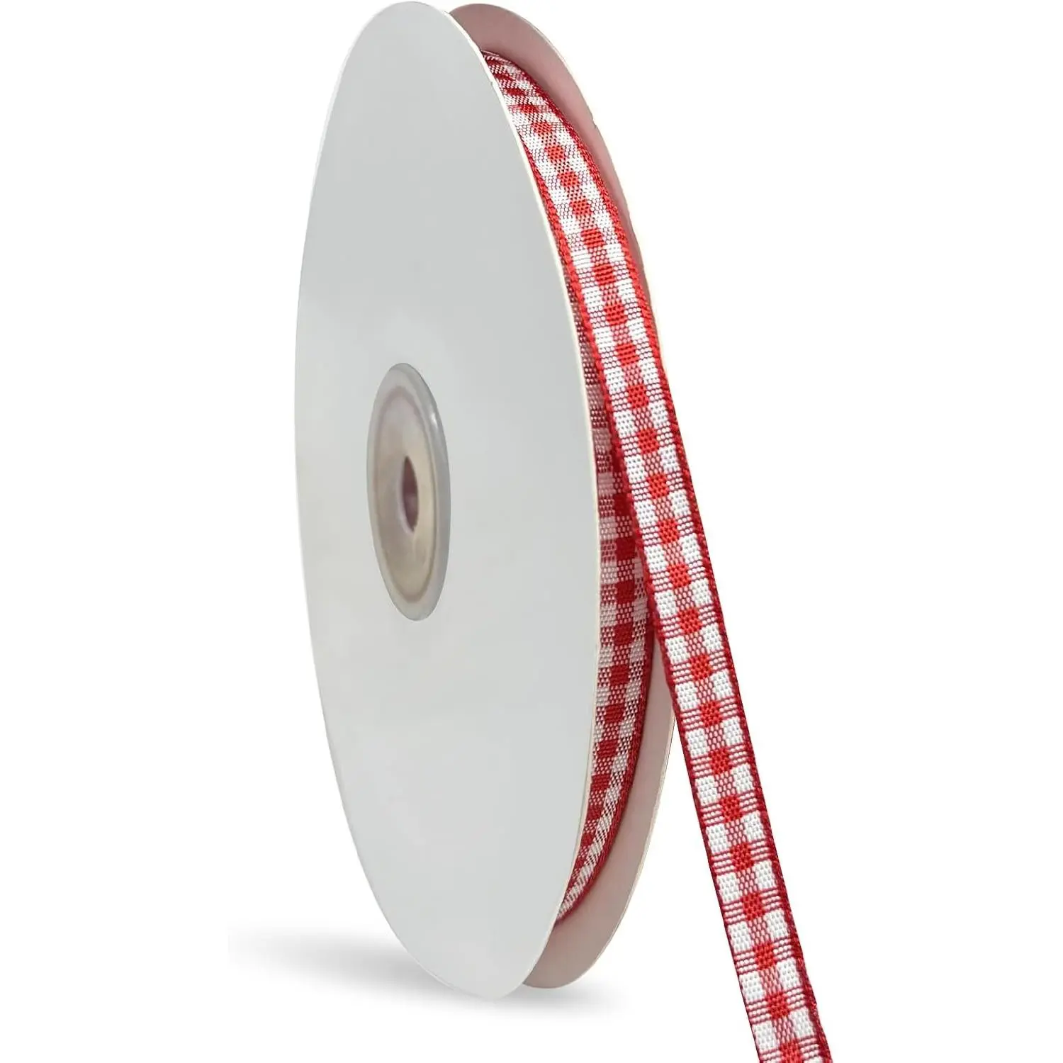1 Rolls Gingham Ribbon, 1/4 Inch x 50 Yard Plaid Ribbon 100% Polyester Woven Edge Picnic Craft Ribbon for Crafts, Gift Wrapping, Party Decoration (Red and White)