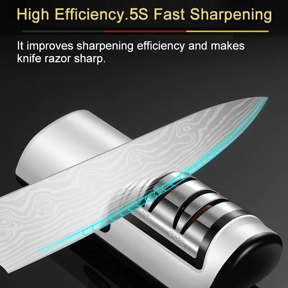 Two-Stage Electric Knife Sharpener: Fast & Efficient Blade Repair Tool. Portable & Powerful Whetstone for Kitchen & Outdoor Use. Professional Knife, Scissor & Hatchet Sharpening Kit with Anti-Slip Base. Ideal for Home & Camping.