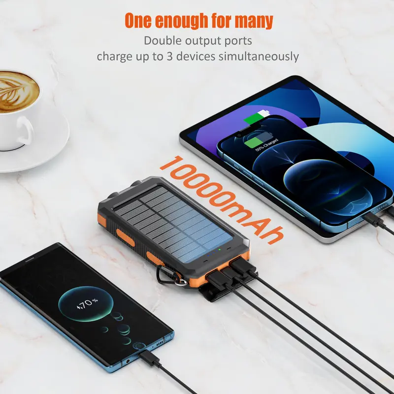 Product Introduction of 10000mAh Portable Solar Power Bank, Dual USB Output Port Waterproof Power Bank with LED Light, Solar Phone Charger Compatible with iPhone & Android #TOP PICKS 7